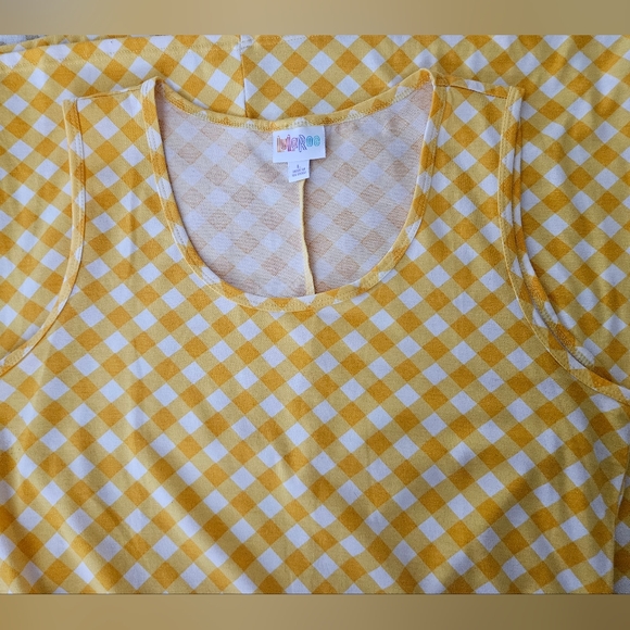 Lularoe Summer Sleeveless Midi Dress White & Yellow Gingham Plaid Size Large - Picture 10 of 11